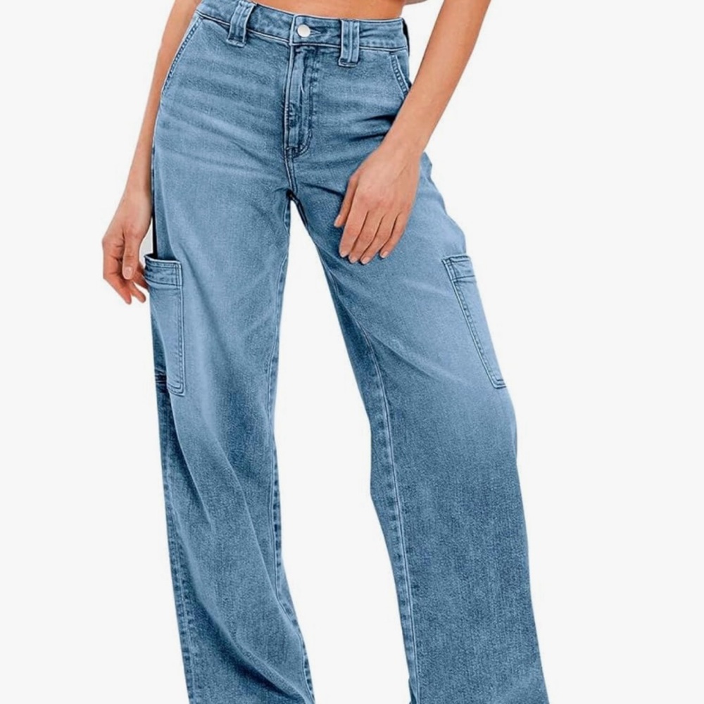 Plnotme Cargo Wide Leg Baggy Jeans High Waist